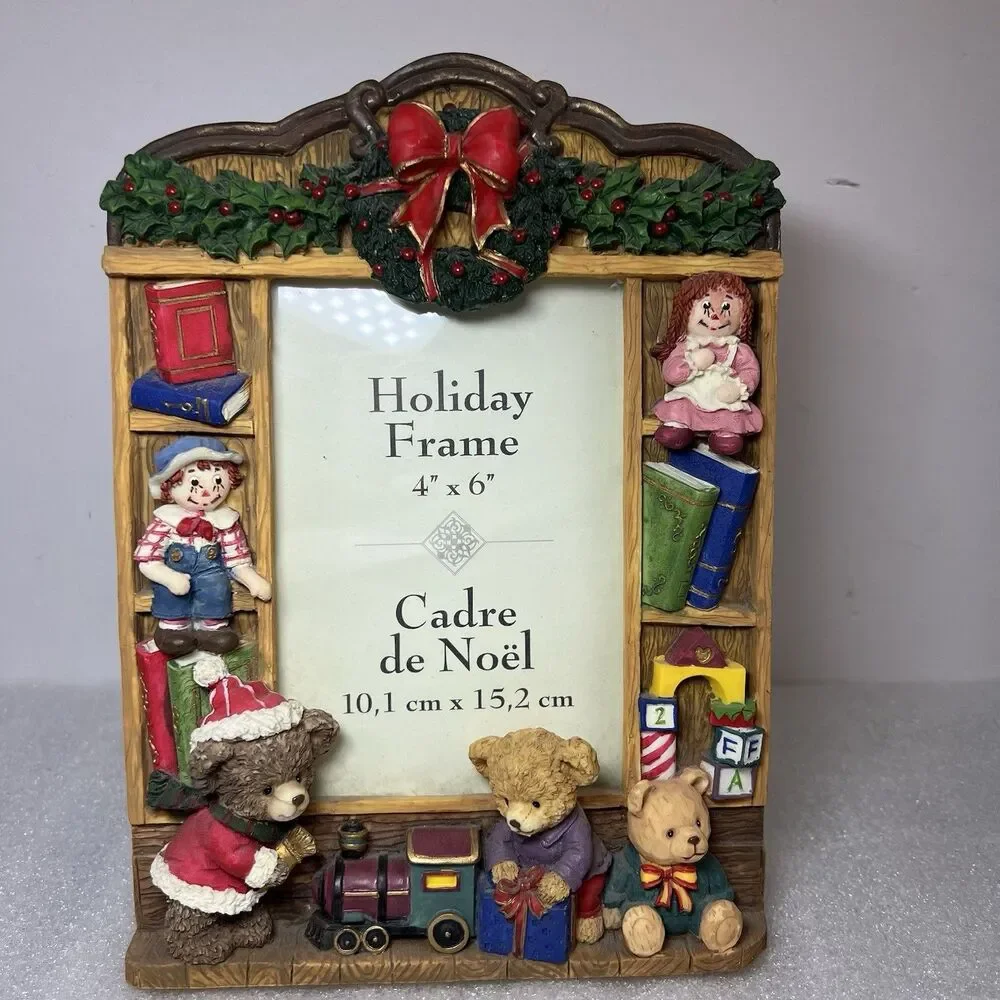 Vnt Raggedy Ann Christmas Holiday Tradition Photo Frame Bears Resin 4x6 Photo